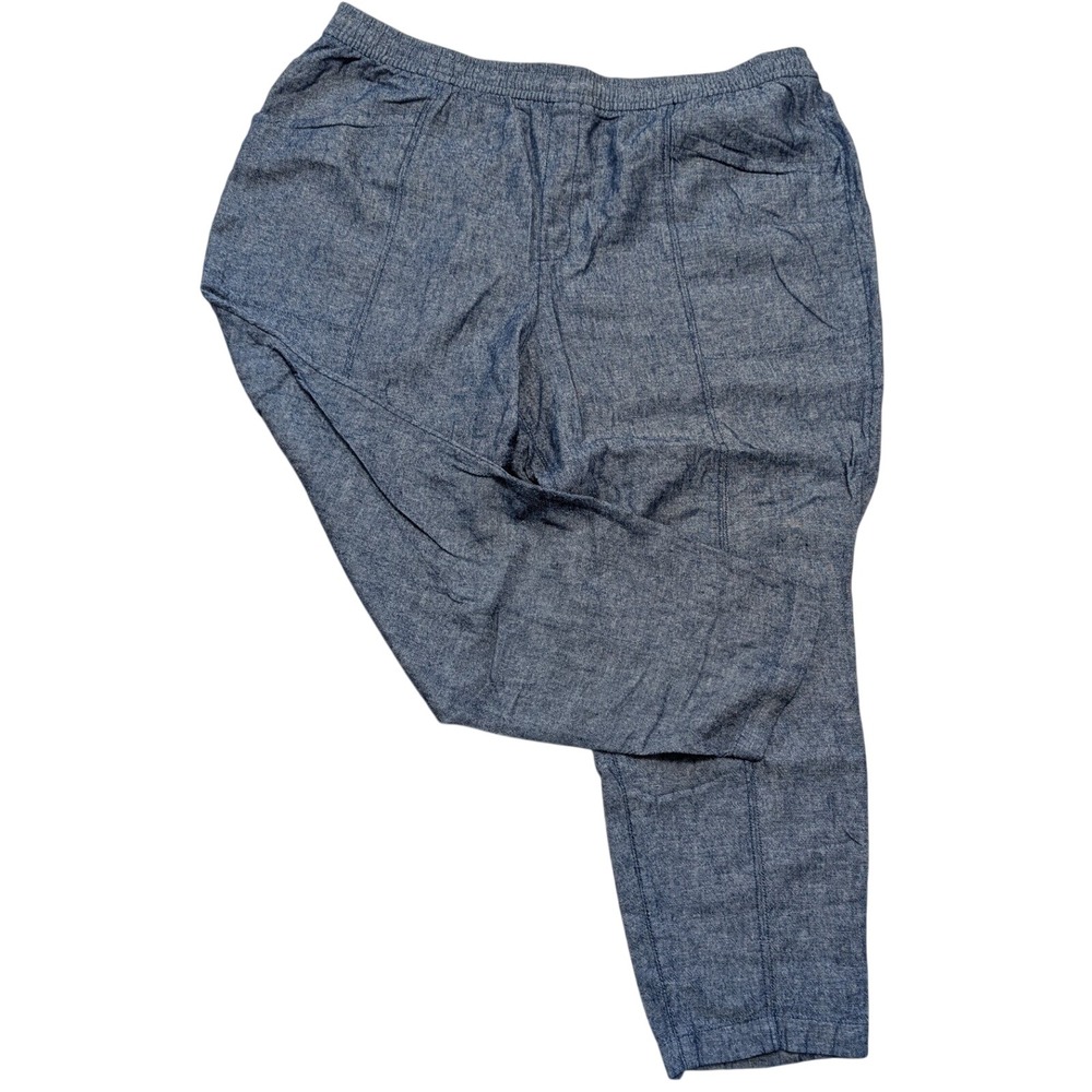 Old Navy Womens XL Blue Linen Blend Elastic Waist Tapered Leg Chambray Pants